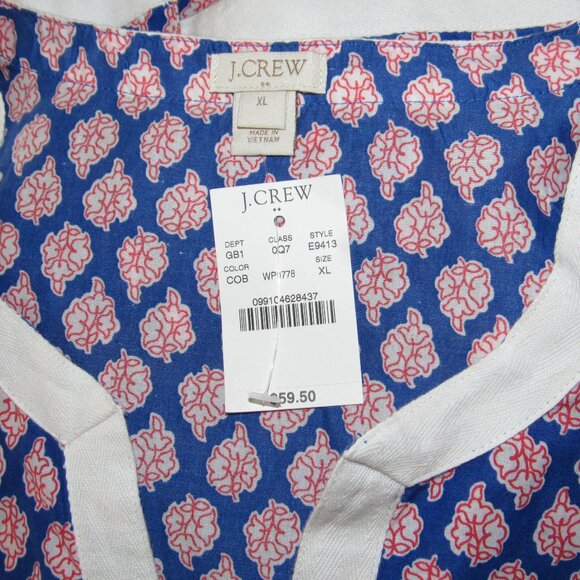 NWT J Crew Factory Printed Poplin Tunic Cobalt Blue Floral Top Women's XL E9413 - Picture 4 of 4